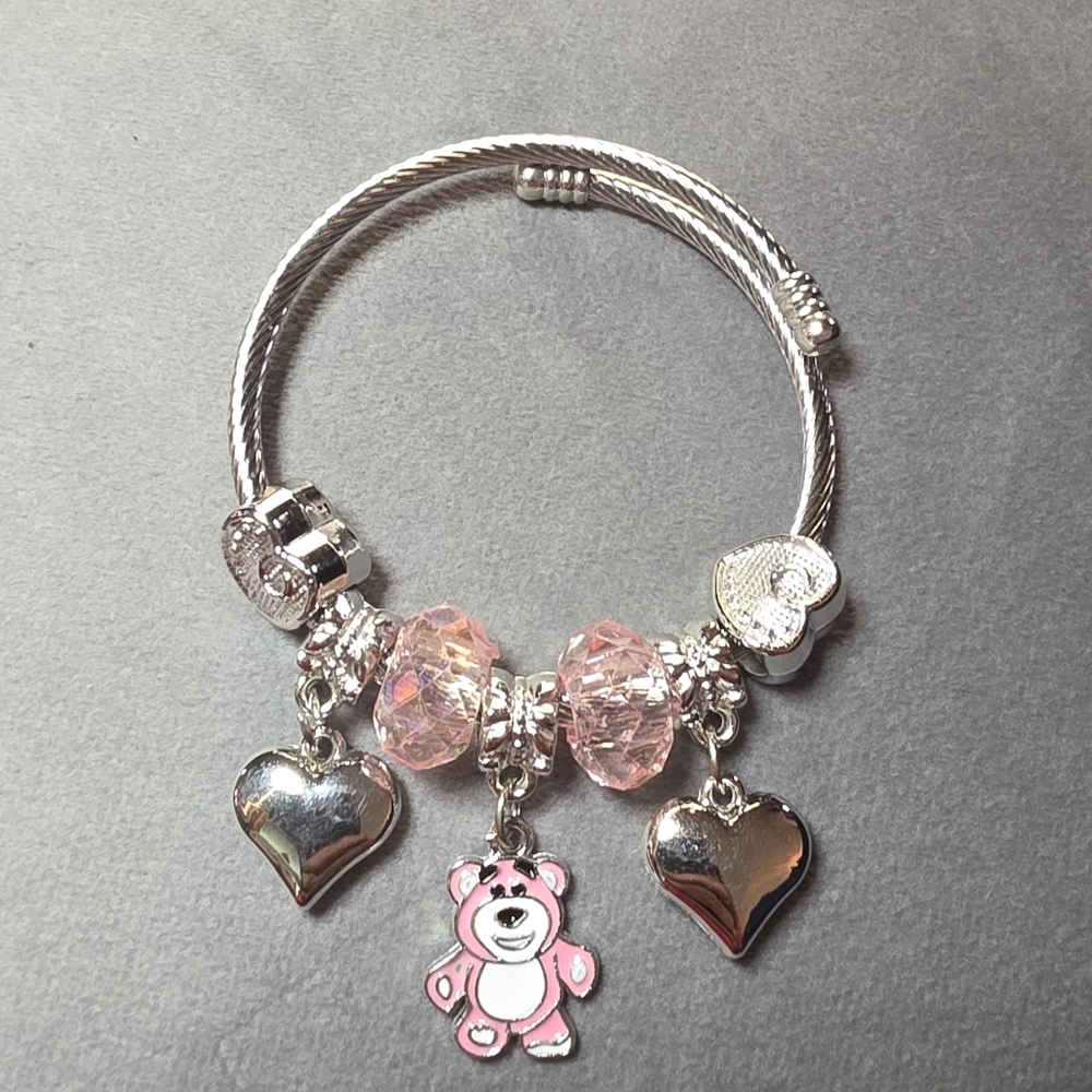 Silver and Pink Charm Bracelet